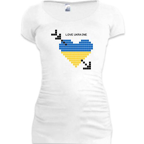 Подовжена футболка Love Ukraine (жовто-синє піксельне серце)