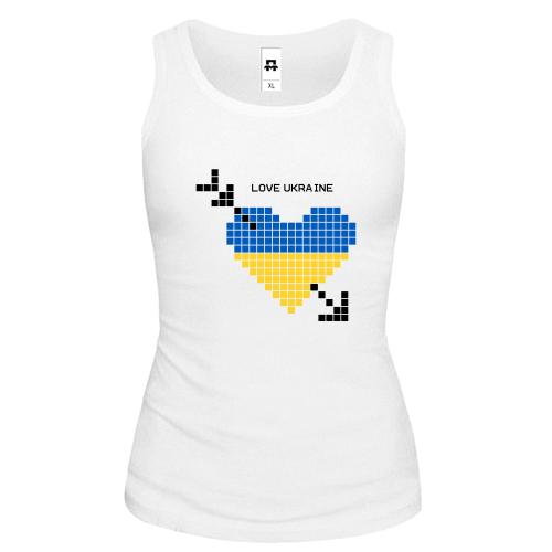 Жіноча майка Love Ukraine (жовто-синє піксельне серце)