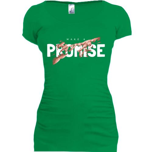 Подовжена футболка з принтом Make a promise