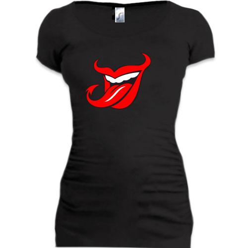 Женская удлиненная футболка с дьявольской улыбкой