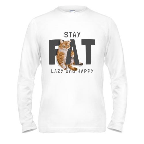 Чоловічий лонгслів з котиком Fat Lazy and Happy