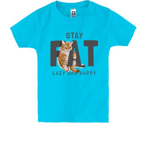 Детская футболка с котиком Fat Lazy and Happy