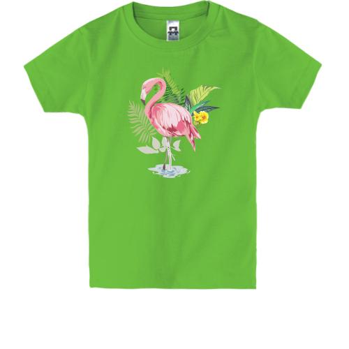 Детская футболка с акварельным розовым фламинго