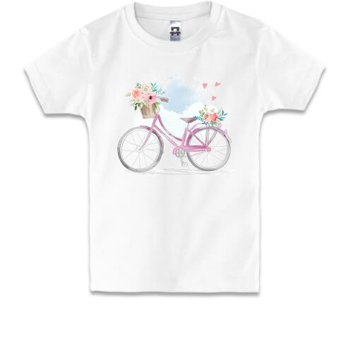 Детская футболка с розовым велосипедом и цветами