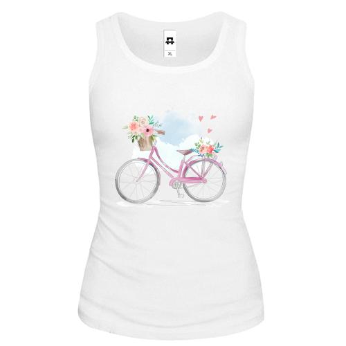 Жіноча майка з рожевим велосипедом та квітами