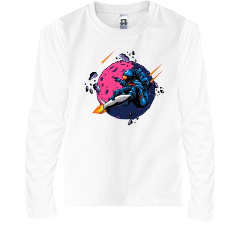 Детская футболка с длинным рукавом с астронавтом и астрероидами