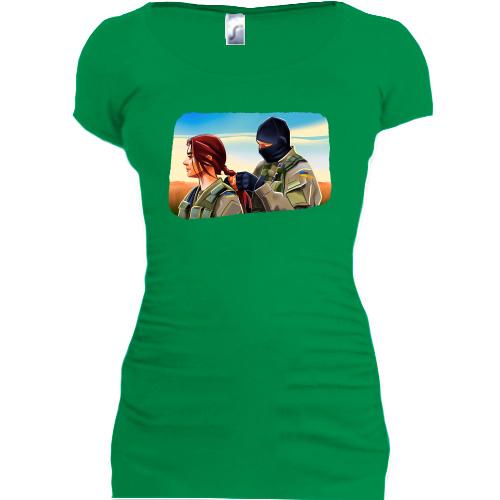 Подовжена футболка з дівчиною та хлопцем ЗСУ