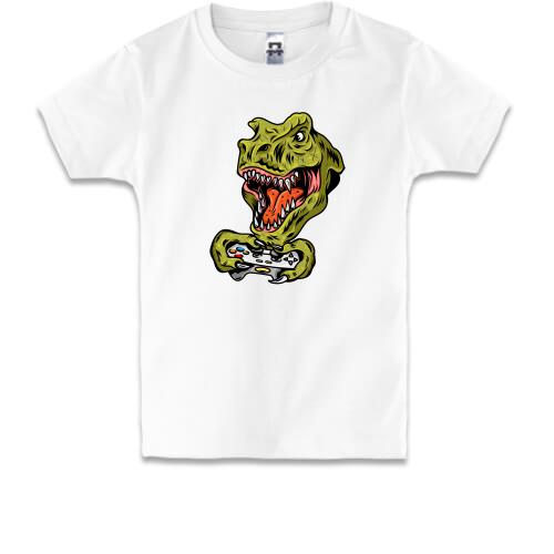Детская футболка с Динозавром геймером