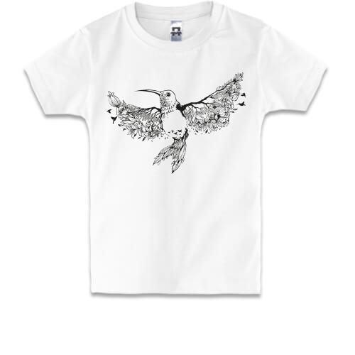 Дитяча футболка Калібрі з крилами із квітів