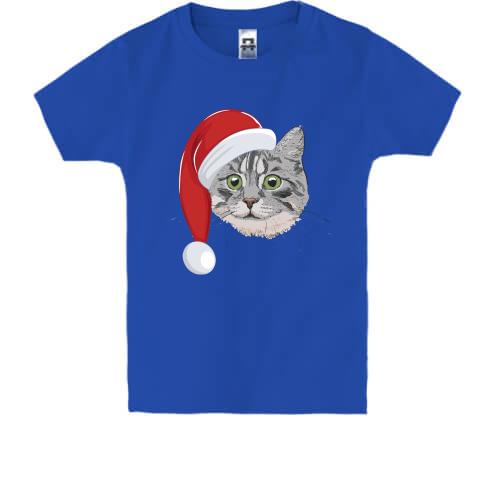 Дитяча футболка з котом у шапці Санти