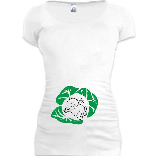 Женская удлиненная футболка Малыш в капусте