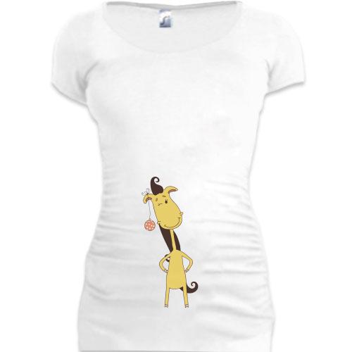 Женская удлиненная футболка с новогодней лошадкой