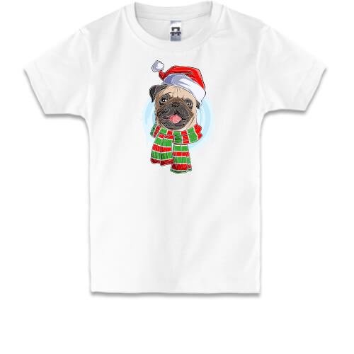 Детская футболка с рождественским мопсом
