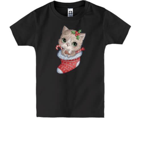 Детская футболка Рождественский котик