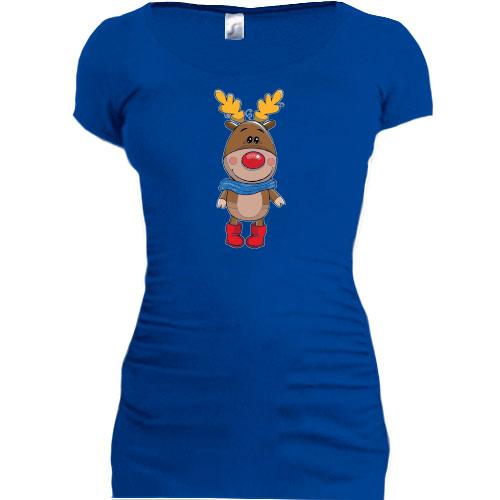 Подовжена футболка з новорічним оленям