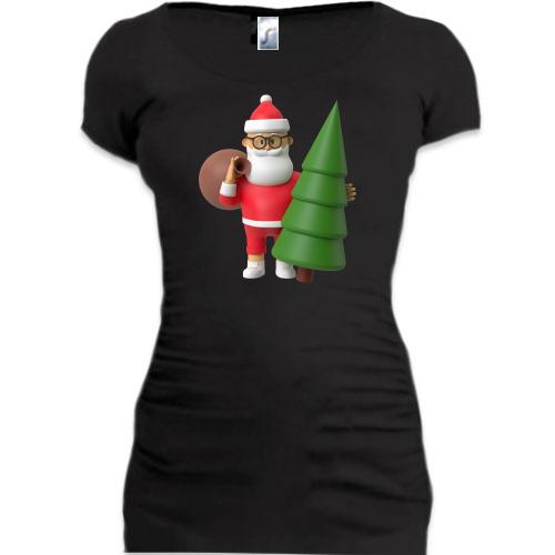 Подовжена футболка 3D Санта з подарунками