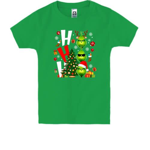 Детская футболка с рождественскими гринчами Ho Ho Ho