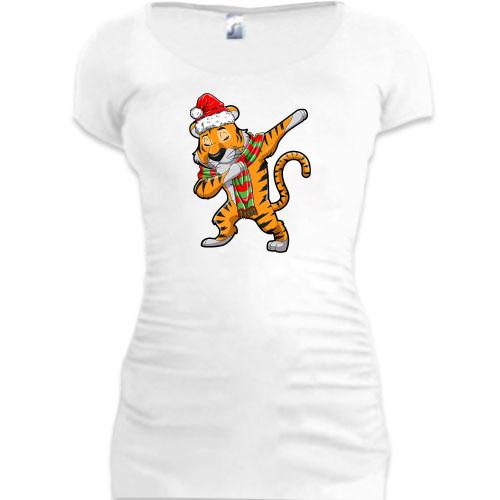 Подовжена футболка Різдвяний тигр депає