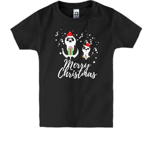 Детская футболка с рождественскими пандами