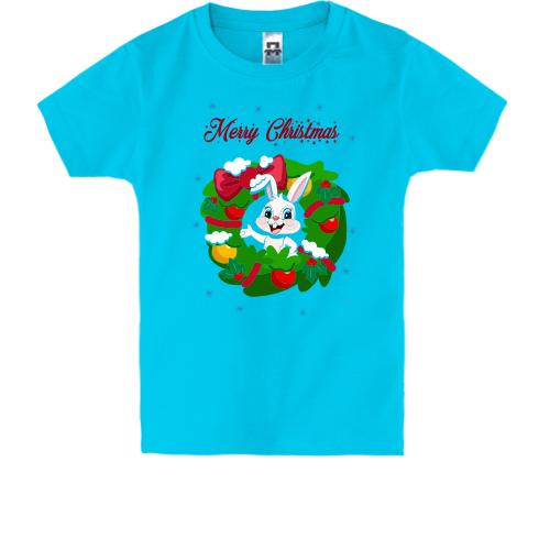 Дитяча футболка із зайцем Щасливого Різдва