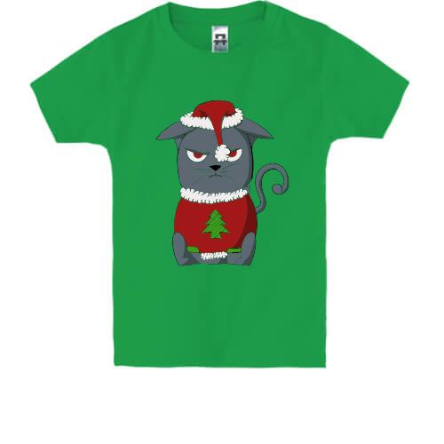 Детская футболка с котиком, который не любит Рождество