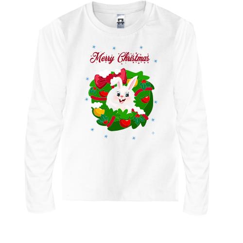 Детская футболка с длинным рукавом с зайцем Счастливого Рождеств