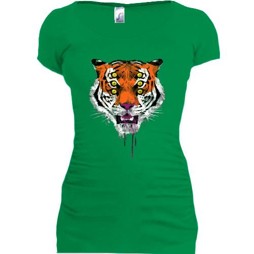 Подовжена футболка з шестиоким тигром