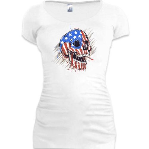 Подовжена футболка Череп у розмальовці прапора США