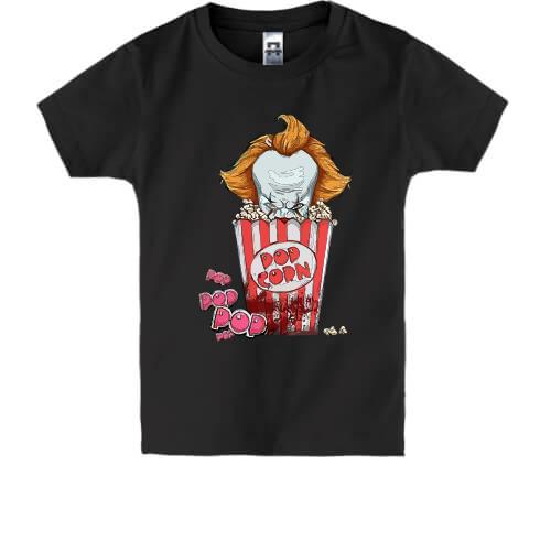 Детская футболка с попкорном и злым клоуном