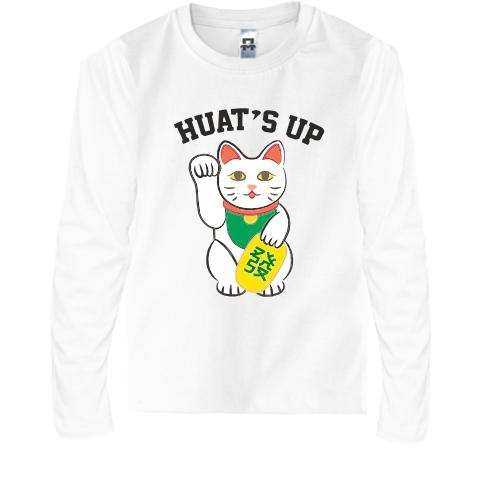 Детская футболка с длинным рукавом с котиком который машет лапко