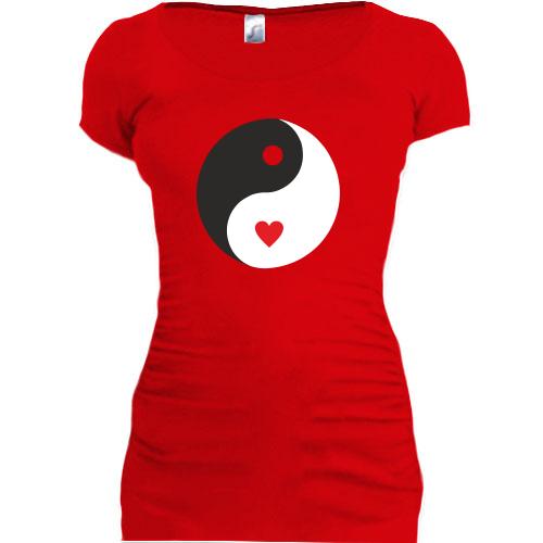 Женская удлиненная футболка Инь и Янь в любви