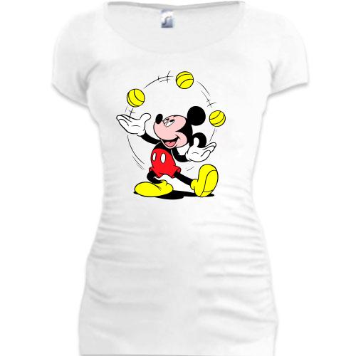 Женская удлиненная футболка Мики фокусник