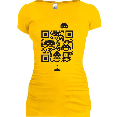 Женская удлиненная футболка Space invaders qr code