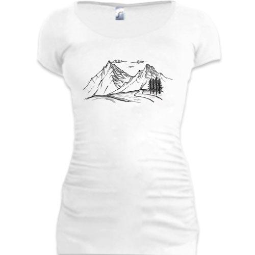 Подовжена футболка із зображенням гір