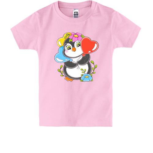 Детская футболка с пингвином и шариками