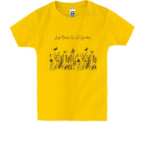 Детская футболка с полевыми цветами Life began in a garden