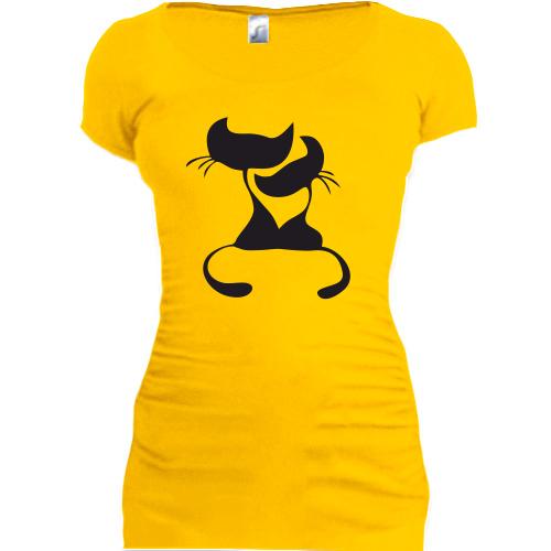 Женская удлиненная футболка Кошки LOVE