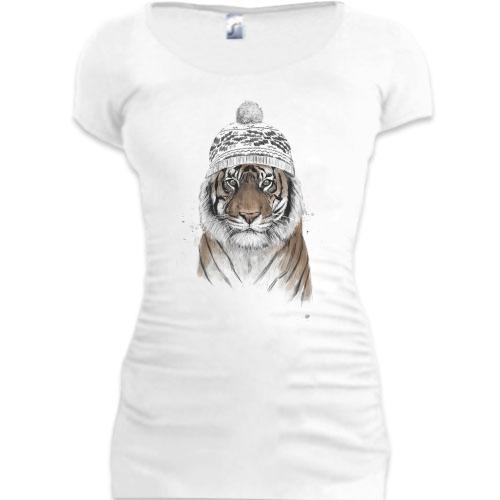 Подовжена футболка з тигром у шапочці