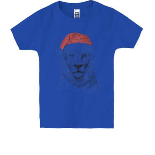 Детская футболка с львом в шапке Санты
