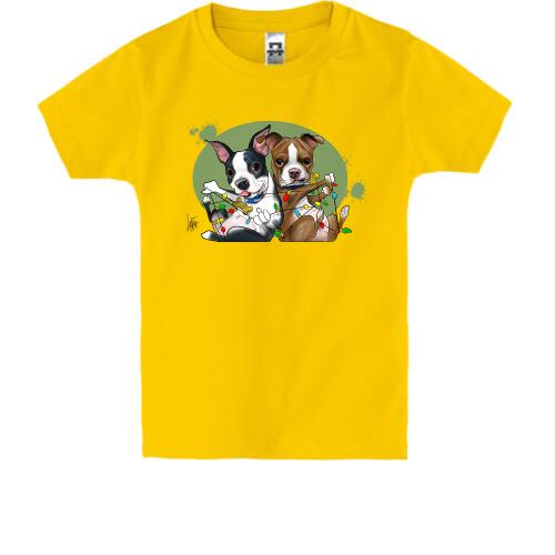 Детская футболка с Двумя бульдожками и гирляндой
