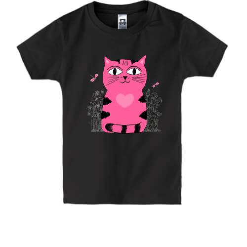 Детская футболка с милым розовым котиком