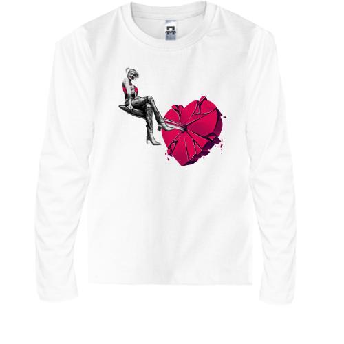 Детская футболка с длинным рукавом Харли Квинн и разбитое сердце