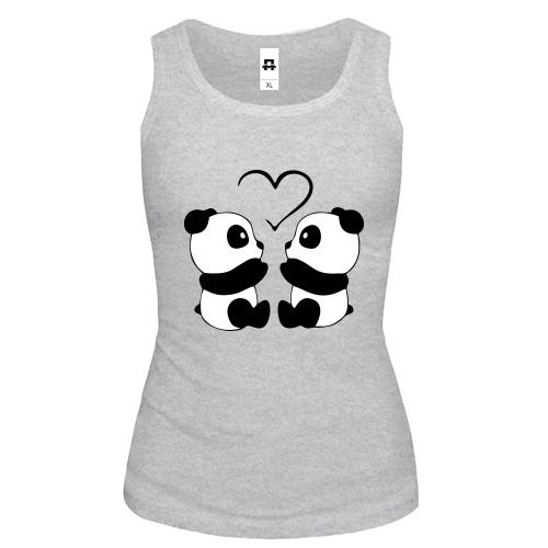 Майка с влюблёнными пандами и сердцем
