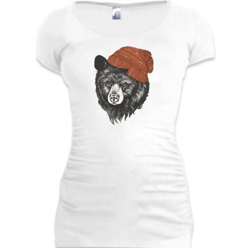 Подовжена футболка з медведем у шапці