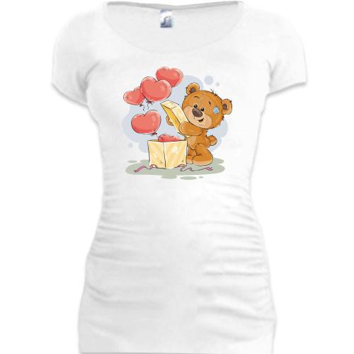 Подовжена футболка Плюшевий ведмедик із серцями