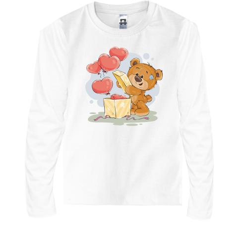 Детская футболка с длинным рукавом Плюшевый мишка с сердечками