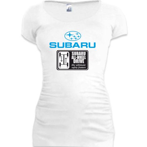Женская удлиненная футболка Subaru (2)