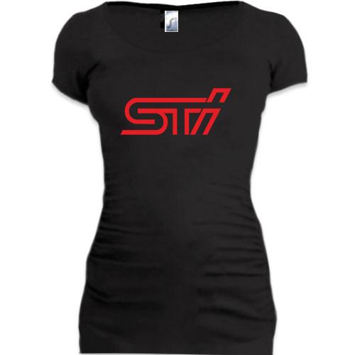 Женская удлиненная футболка Subaru STI