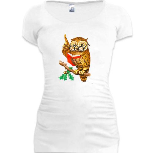 Женская удлиненная футболка з мудрою совою