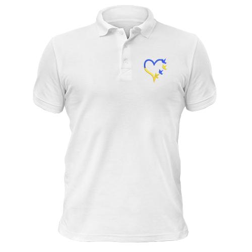 Чоловіча футболка-поло жовто-синє серце з голубами Міні